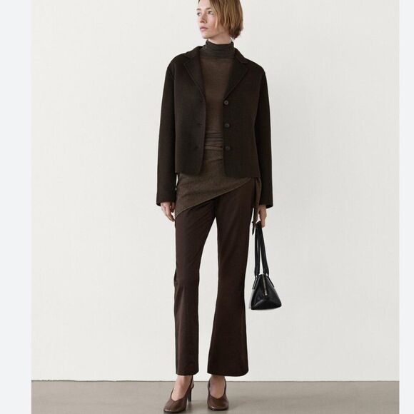 Massimo Dutti Womens Short Jacket Blazer S Small Brown Wool blend 6444/764 NWT - Picture 1 of 12